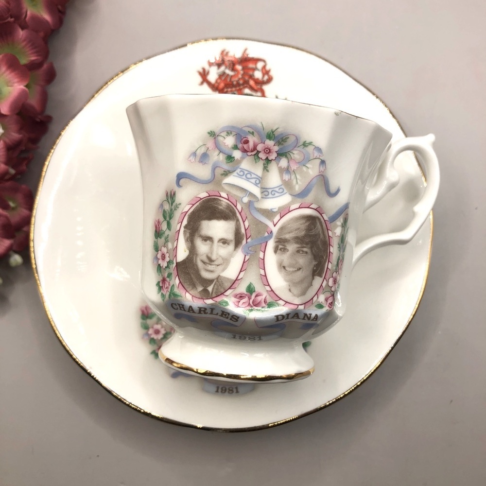 Sandringham Fine English Bone China Teacup & Saucer; Prince Charles. Lady Diana.